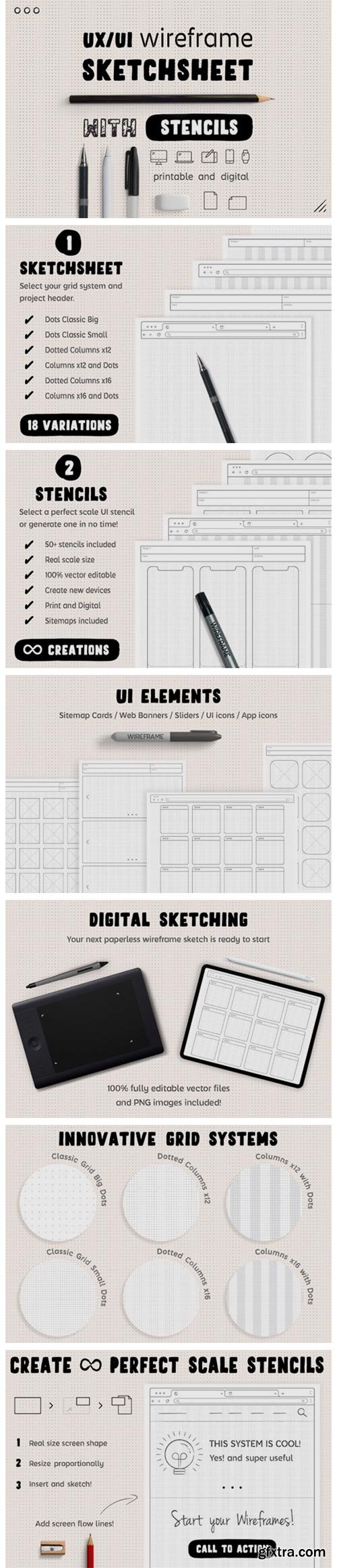 Wireframe Sketchsheet with Stencils 4324840