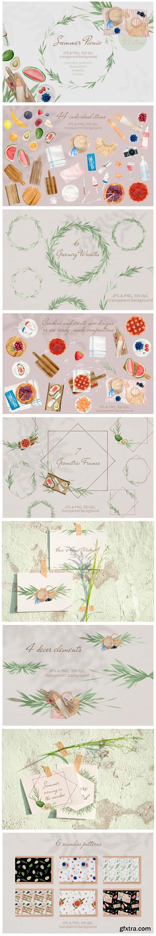 Summer Picnic Watercolor Clipart Set PNG 4321204