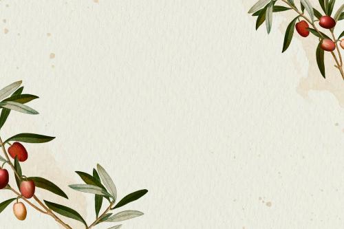 Olive branch pattern on a beige background template vector - 1210344