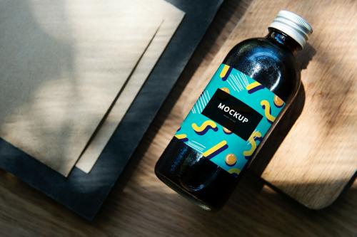 Colorful bottle label mockup design - 502715