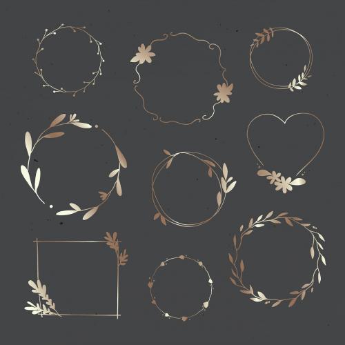 Golden leafy frame set on black background vector - 2204649