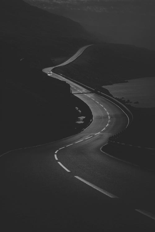 Scenic freeway by the lake in black and white - 2223853