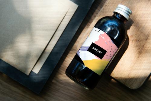 Colorful bottle label mockup design - 502758