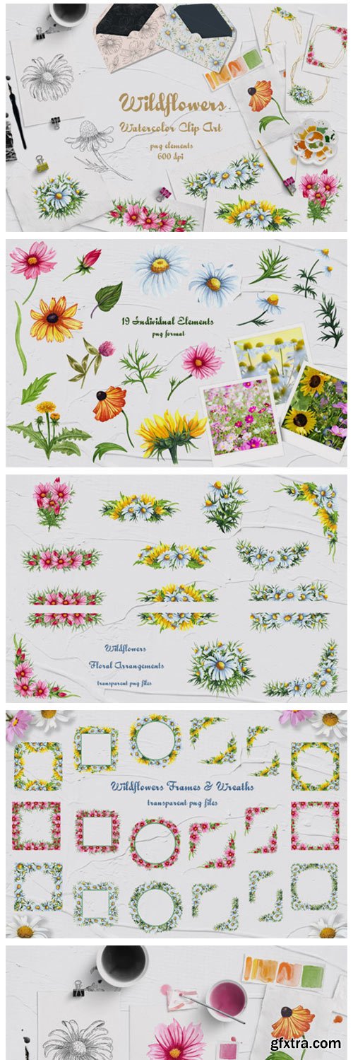 Wildflowers Watercolor Clip Art 4333939