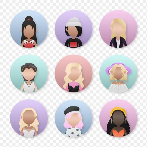 Set of diverse women avatar character transparent png - 2023804