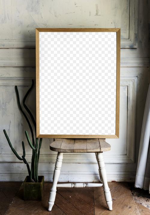 Photo frame mockup on a chair transparent png - 2024644