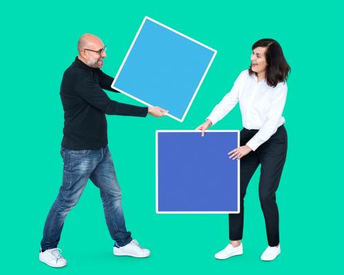 People with blank colorful boxes - 492804