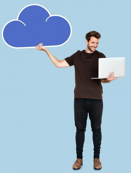 Happy man with a laptop and a cloud - 492806