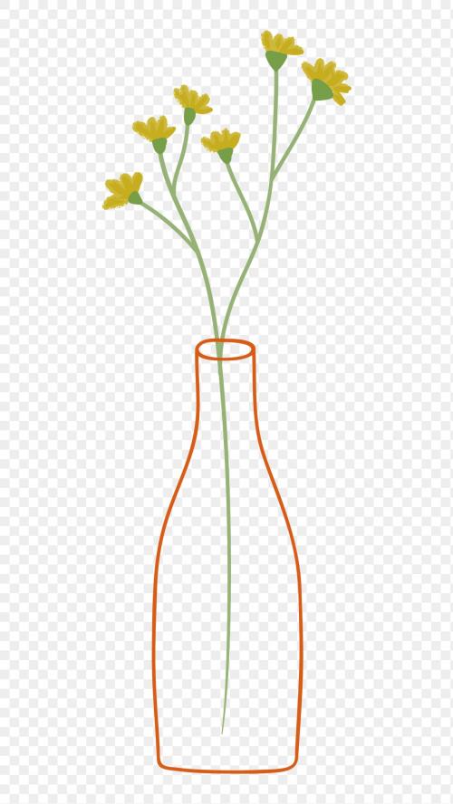 Yellow doodle flowers in a glass vase on transparent - 2028178