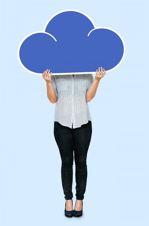 Woman holding a blue cloud symbol - 492820