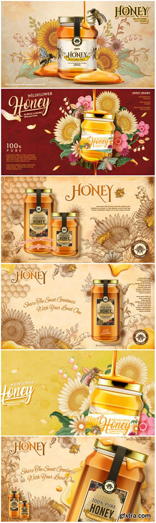 Wildflower honey vector ads