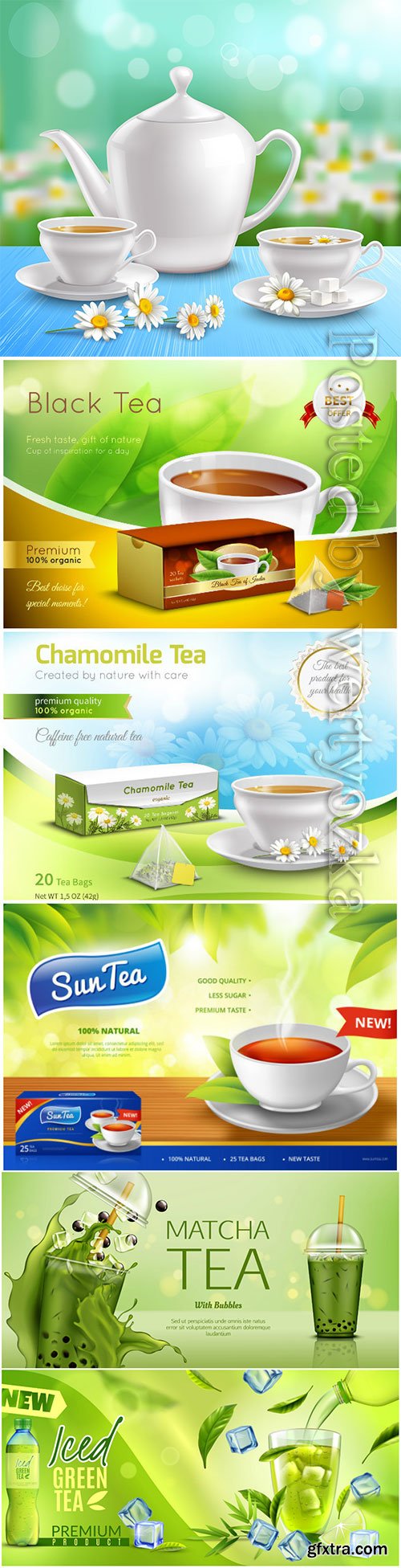 Realistic tea ad concept vector illustration