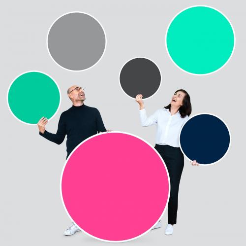 Happy partners holding blank circles - 492871