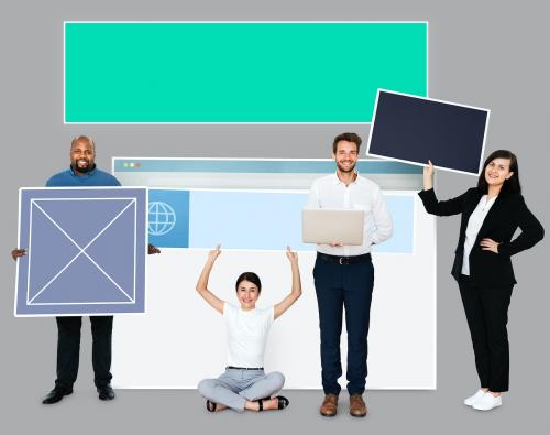 Happy diverse people holding a web design - 492877