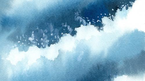 Stormy blue ocean in water color banner - 2045319