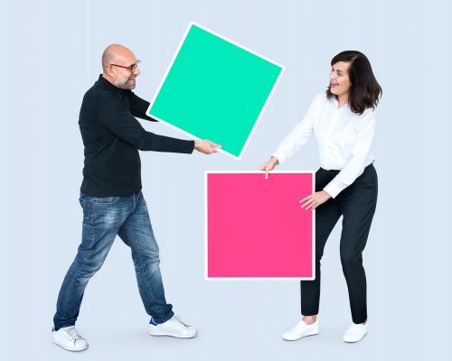 People with blank colorful boxes - 492879