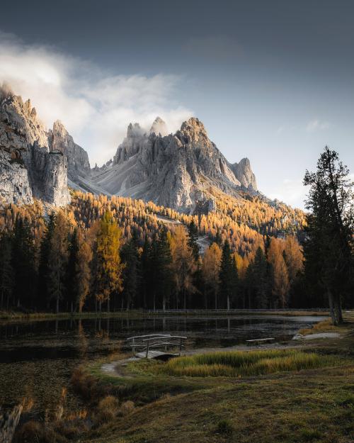 Misty Dolomites peaks in winter - 2047721