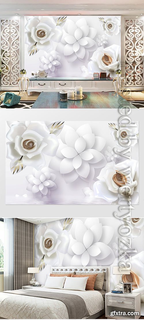 3D models template small fresh embossed floral rose tv background wall