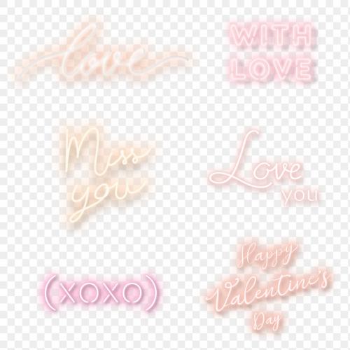 Collection of valentines day neon typography transparent png - 2094117