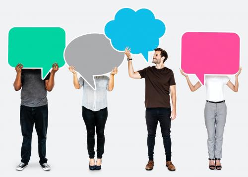 People holding colorful speech bubbles - 492968