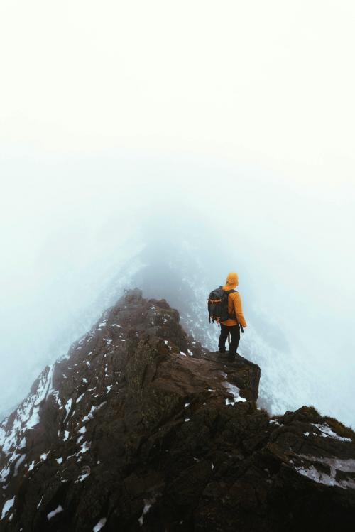 Hiker at Helvellyn summit in the English Lake District, England - 2097889