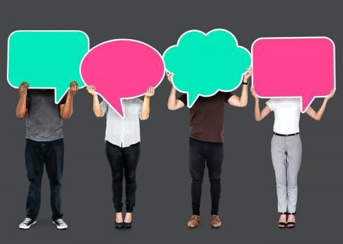 People holding colorful speech bubbles - 493003