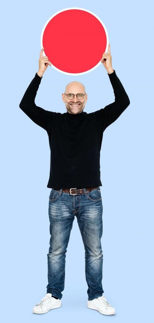 Cool entrepreneur holding a blank circles - 493087