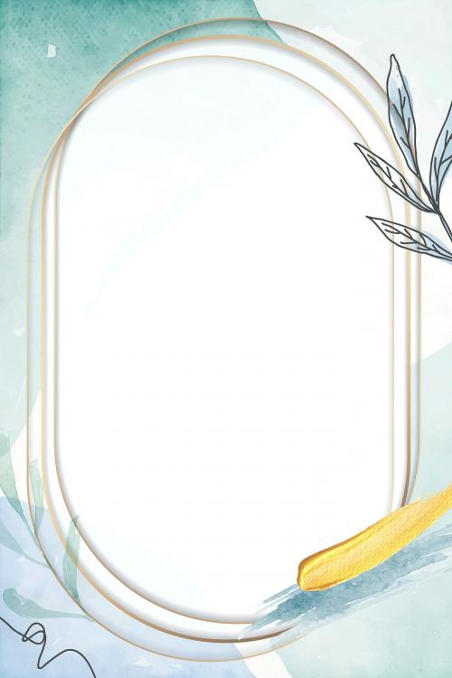Oval gold frame on green floral background vector - 2090540