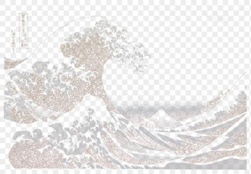 Great Waves of Kanagawa vintage design transparent png, remix from original painting by Hokusai - 2265665