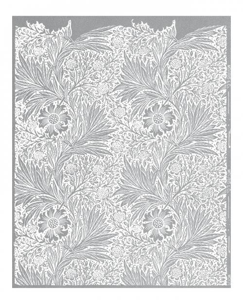 Silver marigold illustration wall art print and poster design remix from original artwork by William Morris. - 2265751