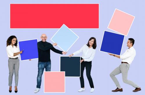 People with blank colorful boxes - 493130