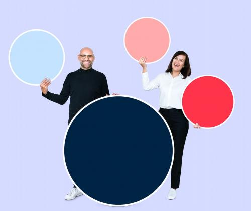 Happy partners holding blank circles - 493161