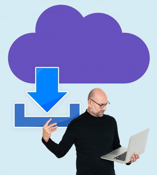 Man downloading data from online cloud storage - 493244