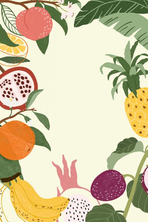 Hand drawn tropical fruit frames wallpaper vector - 2206740