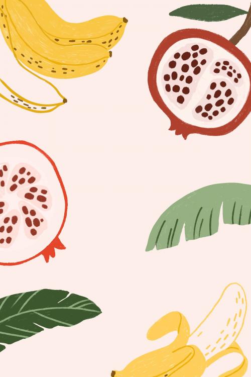 Hand drawn banana and pomegranate wallpaper vector - 2206745