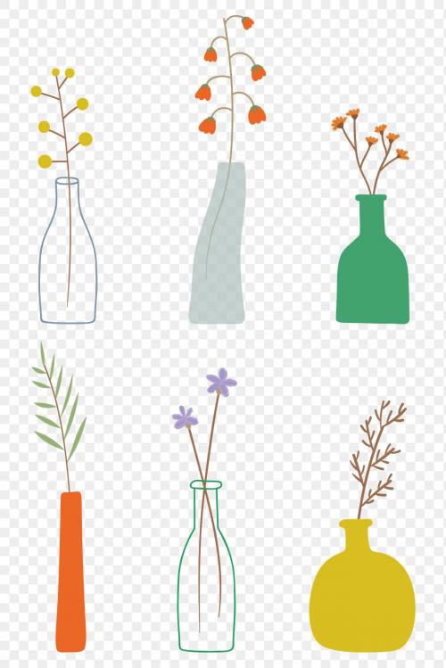 Colorful doodle flowers in vases pattern on transparent - 2029814