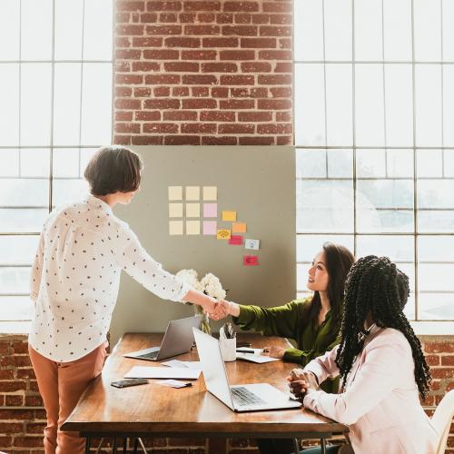 Happy businesswomen doing a handshake - 2030442