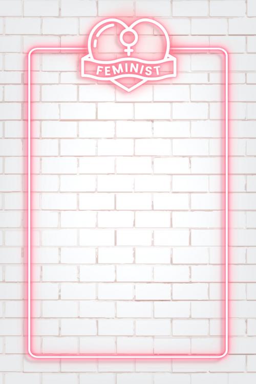 Feminine neon frame on a white brick background vector - 2224534