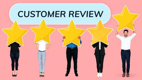 Diverse businesspeople showing golden star rating symbols - 492302