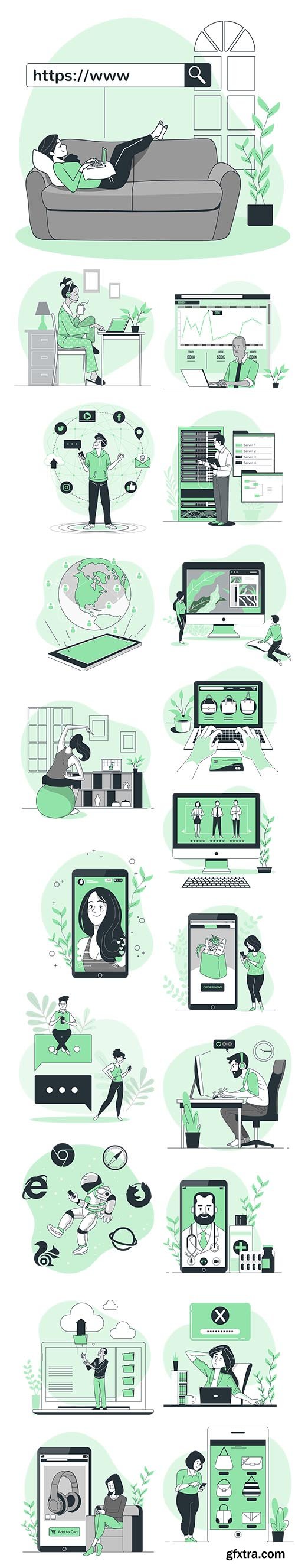 Vector Green Illustrations Online Concept