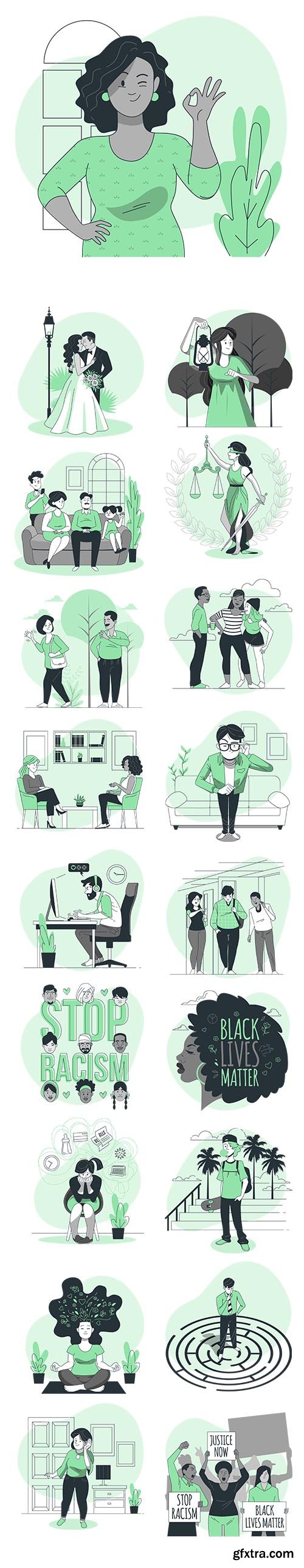 Vector Green Illustrations People Concept