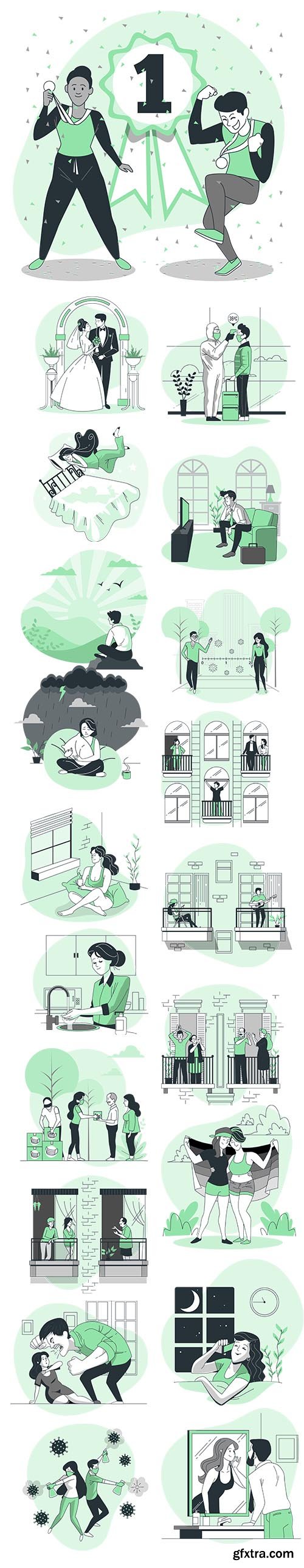 Vector Green Illustrations People Concept Vol 2