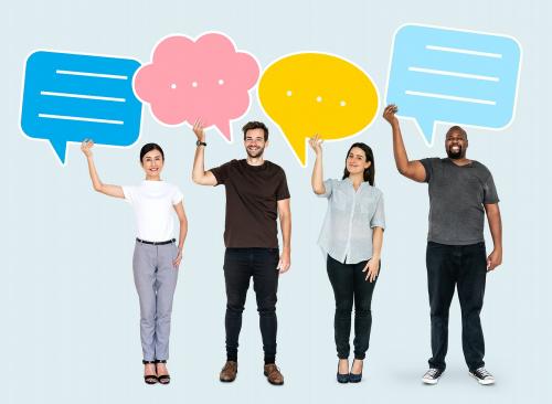 People holding colorful speech bubbles - 492329