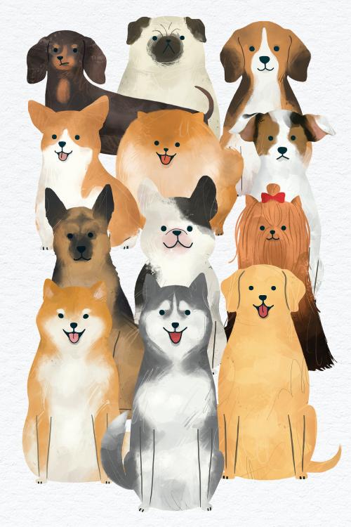 Friendly dog watercolor painting collection - 2089805