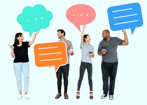 Diverse social media people holding speech bubble symbols - 492440