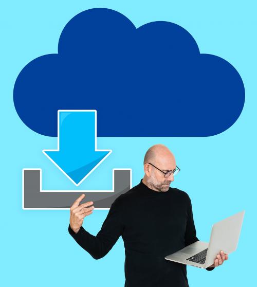 Man downloading files from a cloud - 492451