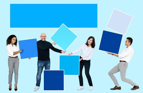 People with blank colorful boxes - 492486