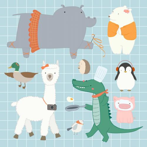 Cute animal elements set vector - 2053220