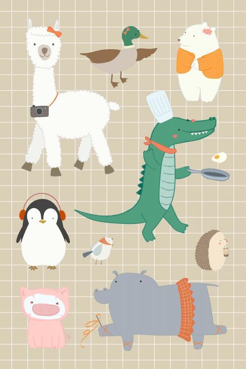 Cute animal elements set vector - 2053227