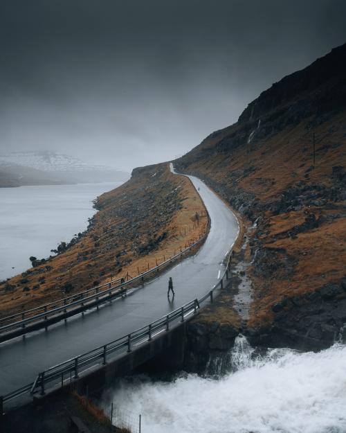 Scenic freeway by the lake on Faroe Islands - 2208598